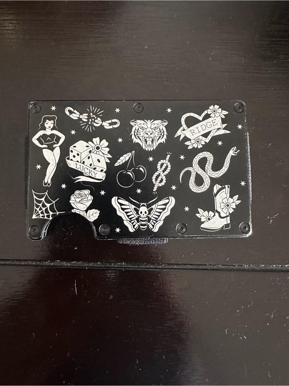 Black Tattoo Flash Card Wallet Insert with White Tattoo Designs